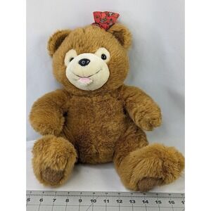 Deluxe Playthings Brown Bear Plush 12 Inch Christmas Bow Stuffed Animal Toy